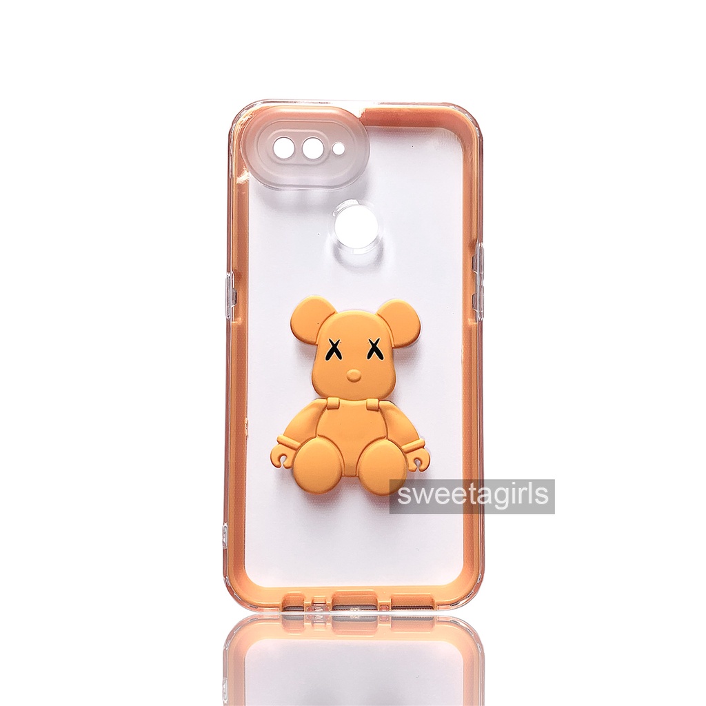 Softcase Transparan Shockproof 3 in 1 dengan boneka Timbul 3D untuk Oppo A5s - A12 - A7 - A11K ( Sama ) - Sweetacase.id - Casing Lucu - Kesing Cewek - Aksesoris Boneka Timbul - Case Bening - Lucu - Gemoy - KAWS