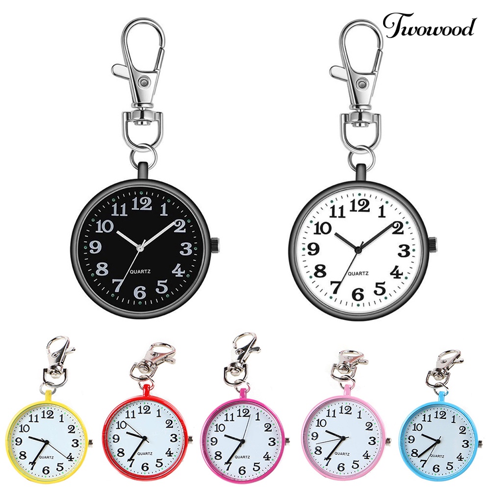 Twowood Fashion Unisex Dial Bulat Quartz Analog Perawat Medis Keychain Pocket Watch