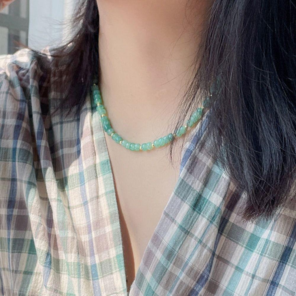 Mxbeauty Wanita y2k Kalung Indah Retro Etnik Klavikula Rantai Buatan Kristal Hadiah Gadis Manik Sederhana Sweater Rantai