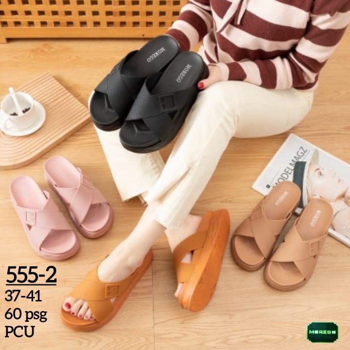 Sandal Wanita Selop Silang Tebal Empuk Kekinian Morego Pcu Trendy
