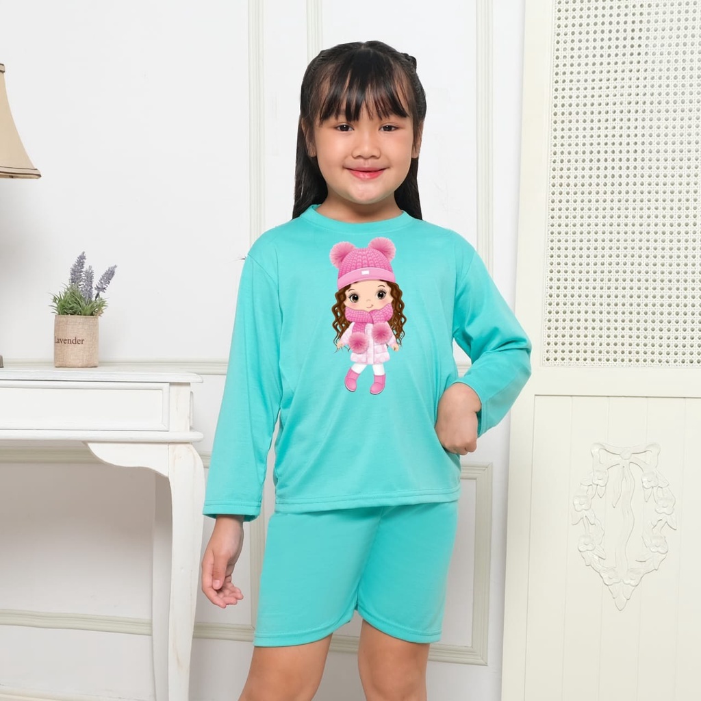 Hzl_outfit Set Baju Setelan Oblong Anak Perempuan Little Girl Doll S.M.L.XL