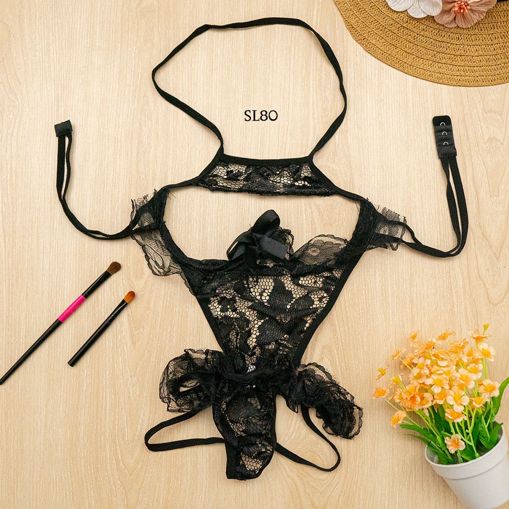 [STOK TERBATAS] LINGERIE BAJU TIDUR SEKSI WANITA HITAM JUMPSUIT SEXY SL80