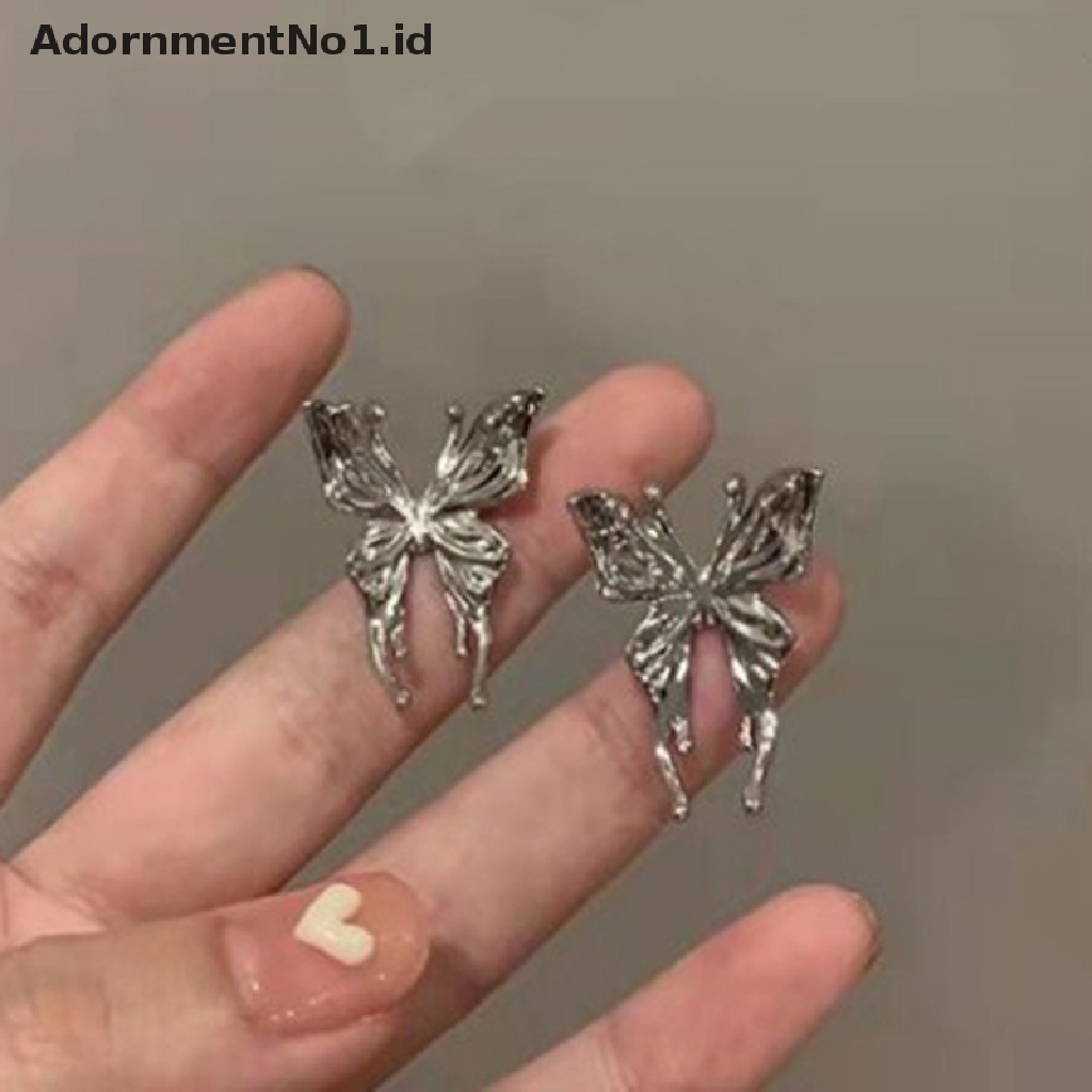 [AdornmentNo1] Wanita Korea Fashion Gothic Punk Style Butterfly Stud Earrings/Pernyataan Perempuan Logam Cairan Anting Hadiah Perhiasan [ID]