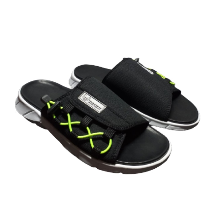 Sandal Slide Pria Slip On Simple Ringan Hitam Putih WTR Crow Subaly Black White