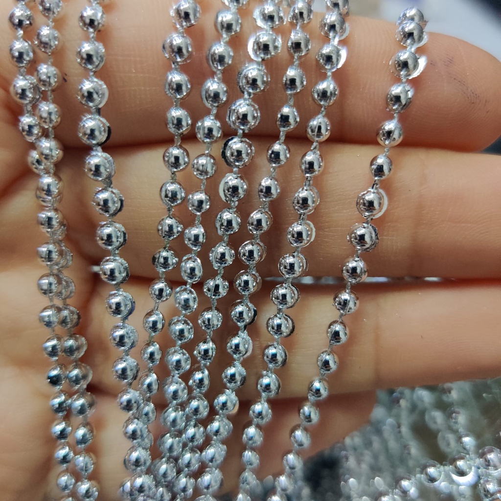 [5 meter] Mutiara Rantai PERAK SILVER 3 mm/Lada/Renteng Hiasan Mahar