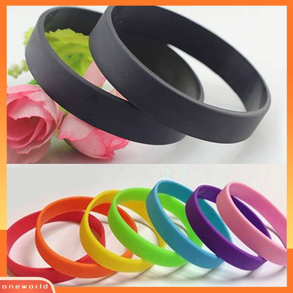 {oneworld} 2pcs Fashion Silikon Gelang Tangan Gelang Desain Olahraga Warna Solid Gelang