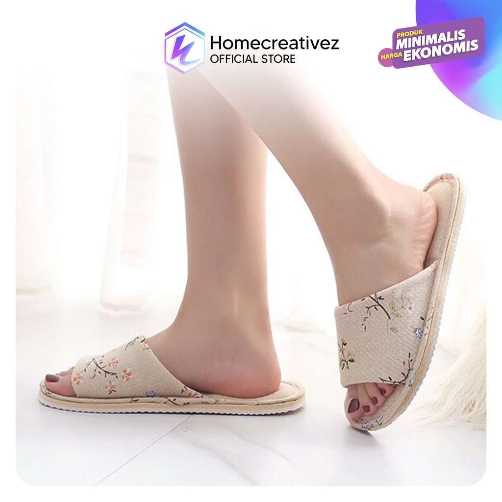 Homecreativez - Sendal Slop Rumah Nyaman Empuk - Sandal Selop Linen Indoor