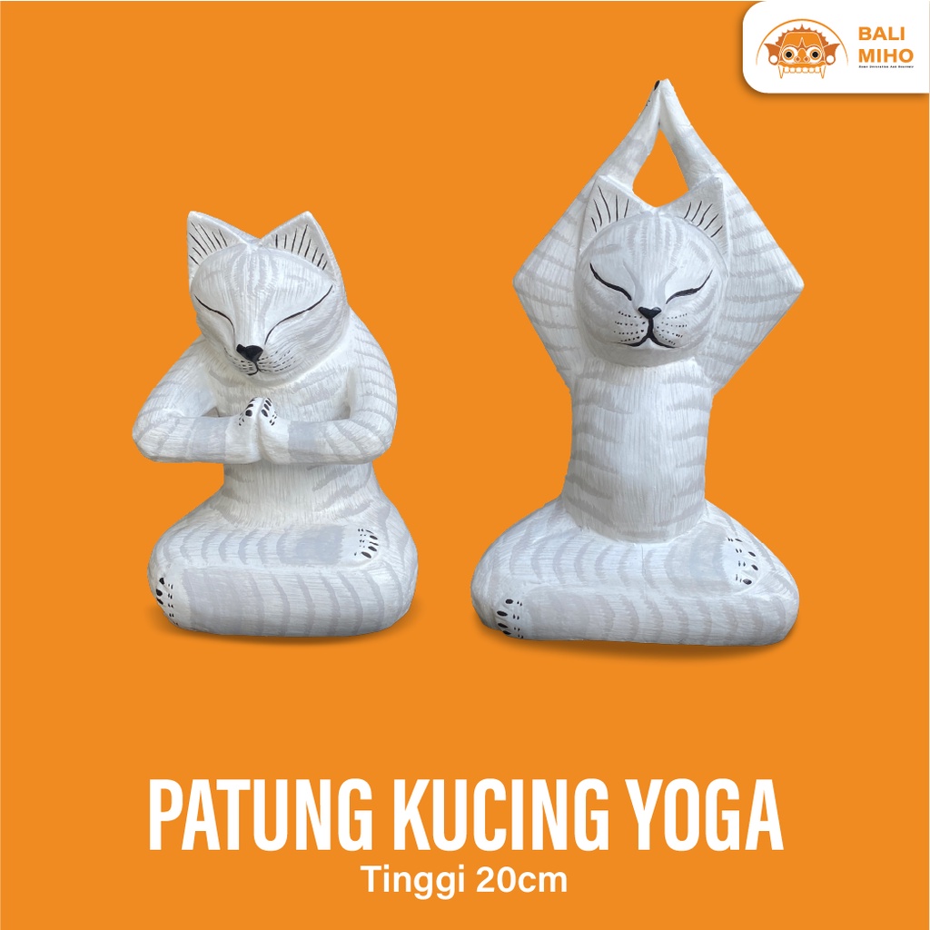 Patung Kucing Yoga 20 cm - Patung Kucing Bermeditasi - Patung Kucing Unik - Patung Kayu - Kucing Yog