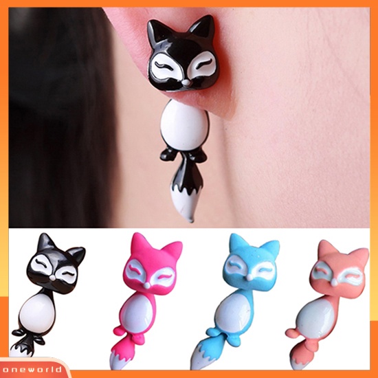 [oneworld] 1pc Wanita Chic Lucu 3D Fox Ear Stud Hadiah Pesta Indah Kartun Hewan Anting-Anting