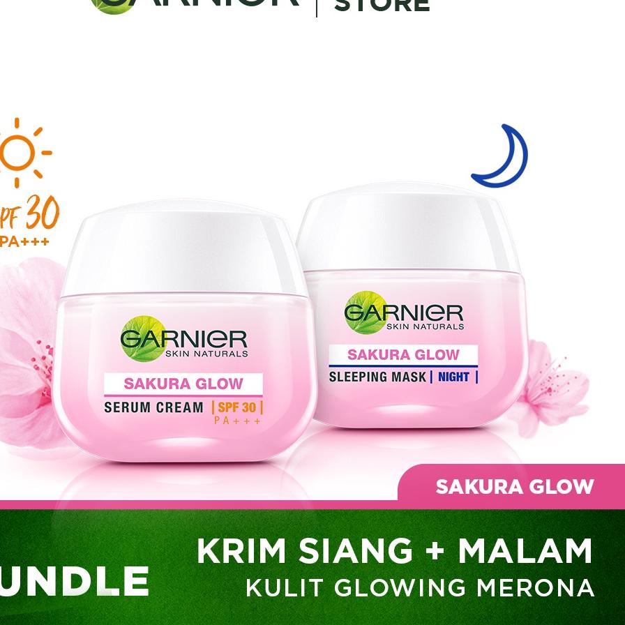 SIA246 Garnier Sakura Glow Kit Day &amp; Night Cream - Moisturizer Skincare Krim Siang Malam (Light complete) +