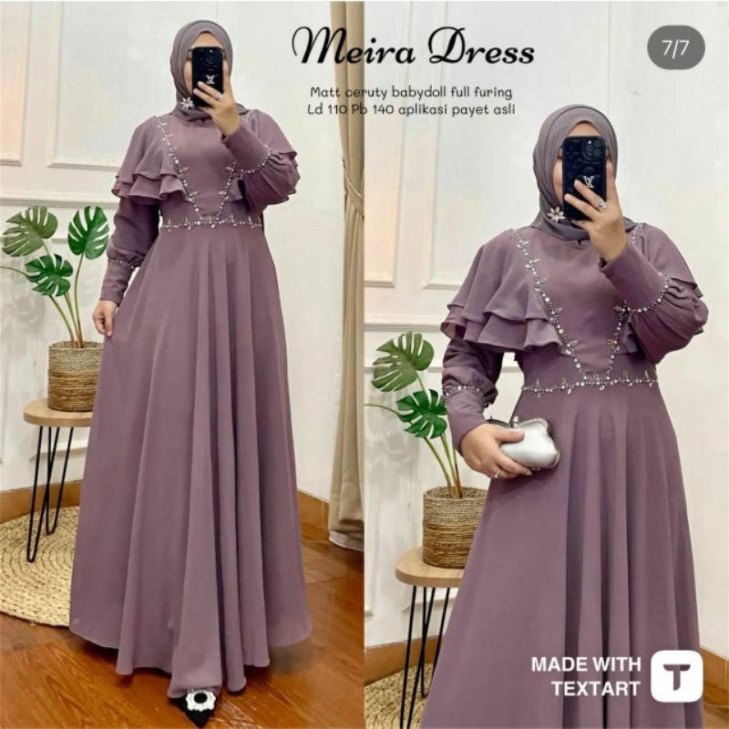 READY …!!!!! Termurah Meira dress ceruty bebidol aplikasi payet syar'i set hijab Pasmina Gamis kekinian trend 2023