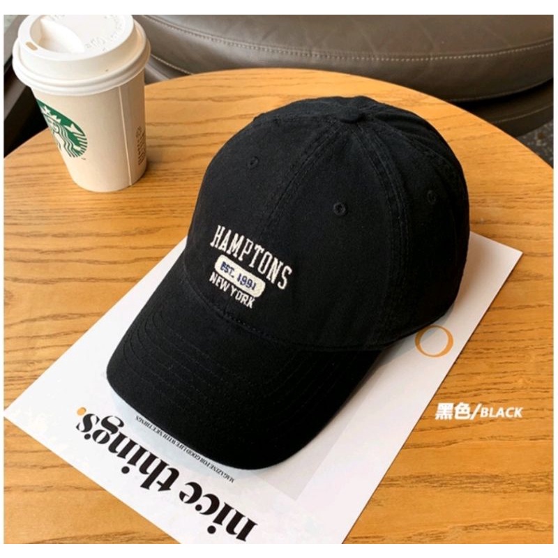 Best Seller - Topi Unisex Cap Hat Cotton Material Bordir Brooklyn Baseball / Baseball Cap Korea Trendy - COD-Hitam Hamptons