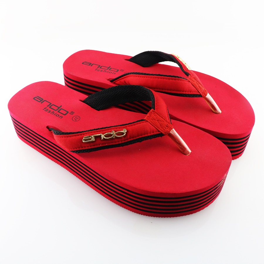 Ando Fixie Merah/Hitam - Sandal Wedges Wanita Ando Surabaya