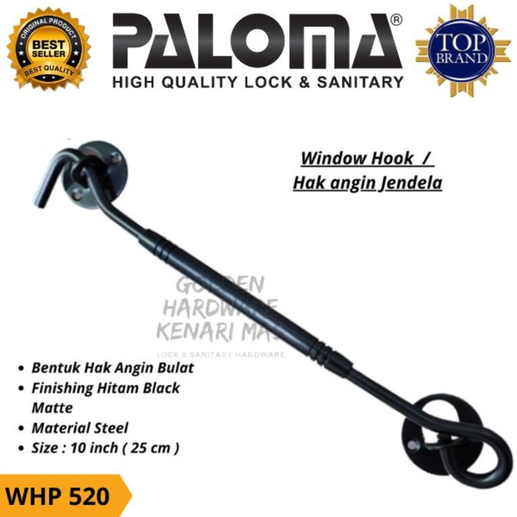 PALOMA WHP 520 Hak Angin Penahan Jendela Kayu Hook Minimalis Kait 10" 25CM Steel Solid Matte Black