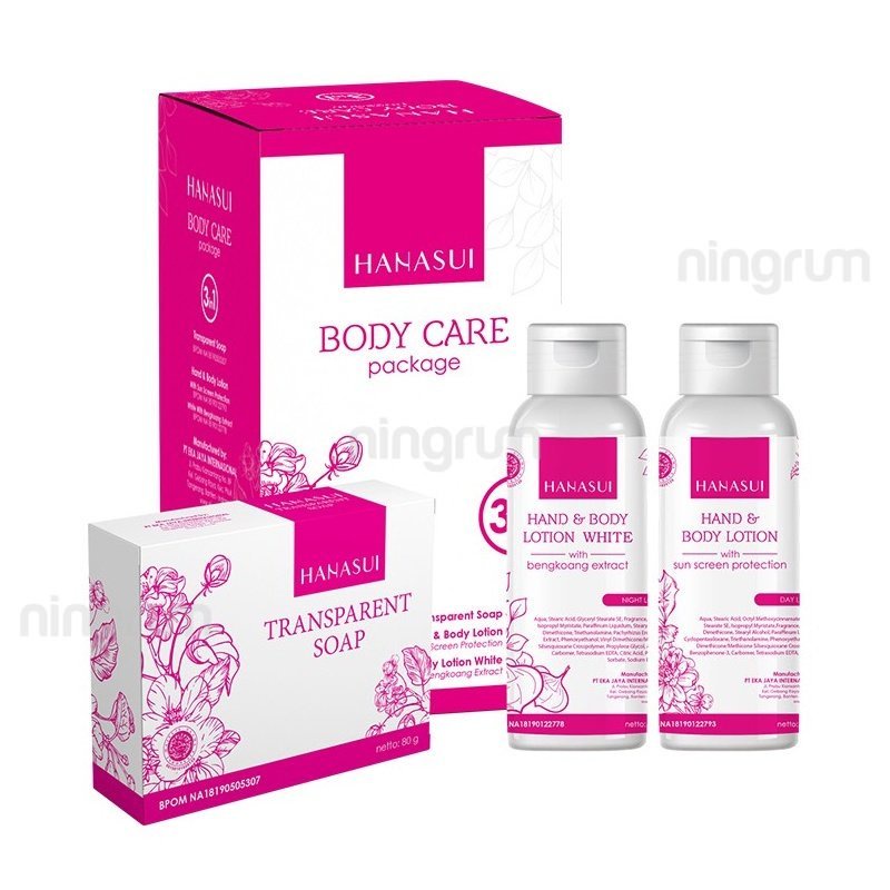 Ningrum - Hanasui Body Care 3 in 1 Package | Transparent Soap | Day &amp; Night Lotion Paket Kecantikan Original BPOM - 5031