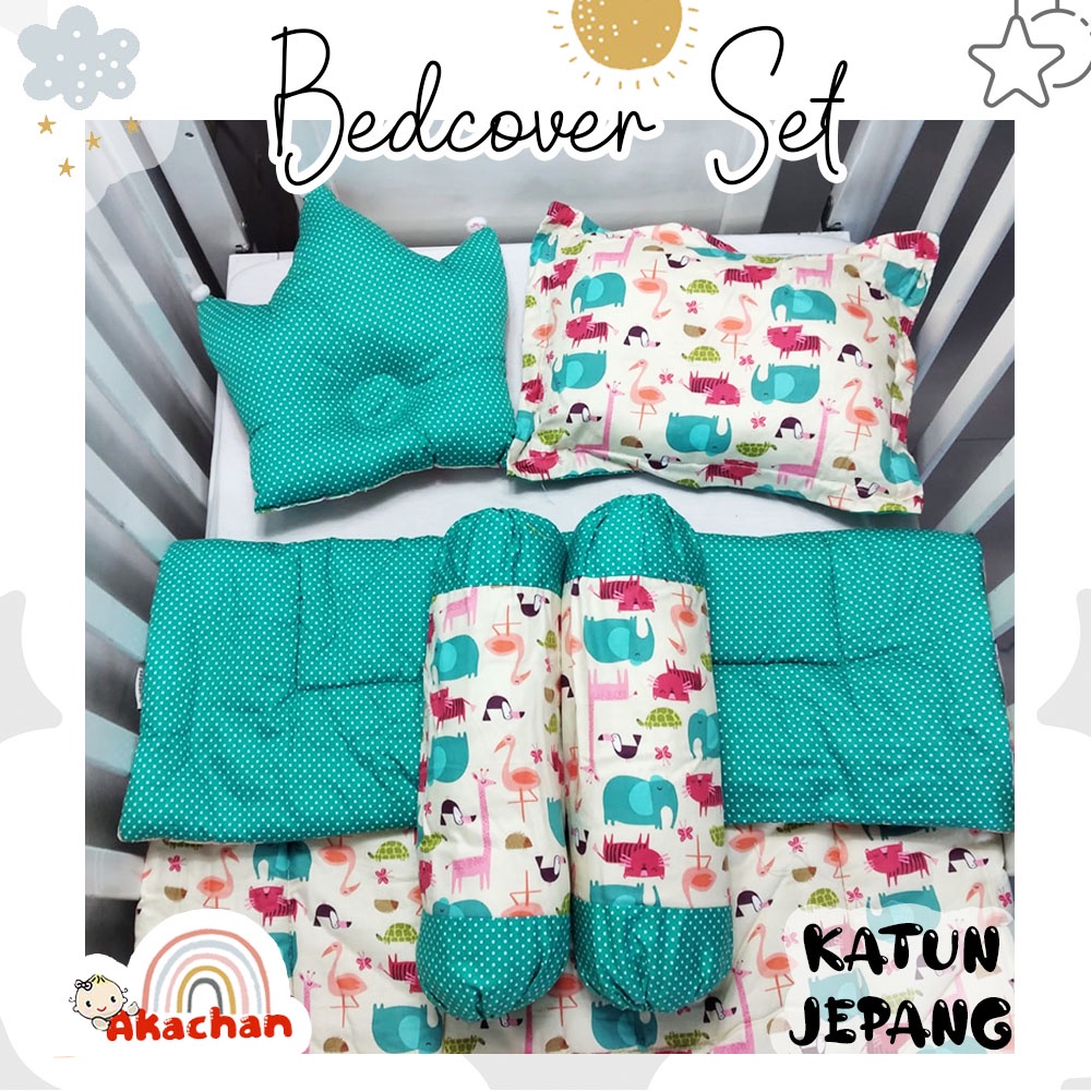 JP NAOKI - Bed Set Bayi KATUN JEPANG Bed Cover Bayi Sarung Lepas Selimut Bantal Crown bb Mahkota Guling Alas Tidur b3 akachan jp Bedset Bedcover Halus Lembut Eksklusif Kado Bayi Lahir Lahiran Newborn Bagus