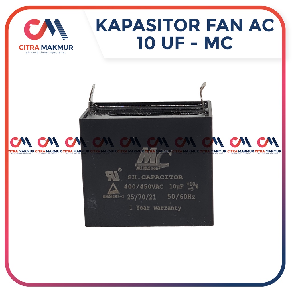 Kapasitor Fan AC 10 uf Kaki 2 Capasitor mikro Kipas angin Dinamo Blower Outdoor Mesin kotak MC Pompa Air Sanyo