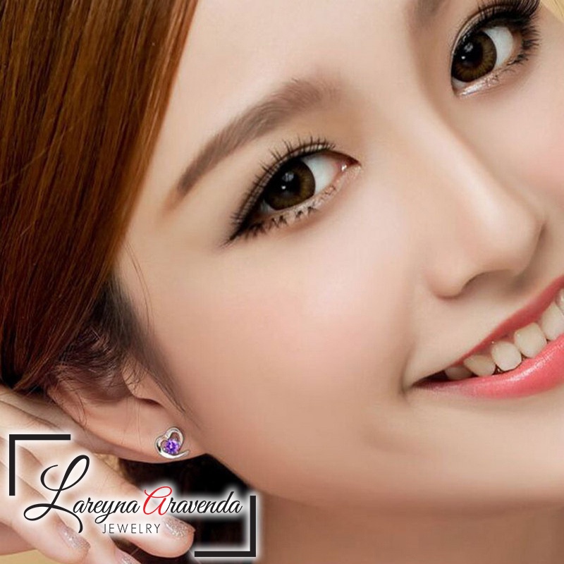 Anting Wanita Silver S925 Model Love Kristal Crystal Anti Karat Non Alergi AT017
