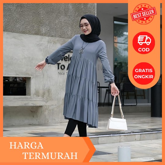 New Best Seller Anessa Long Tunik Premium Motif Bunga Kecil Terlaris Terbaru Outfit Kekinian Alila A