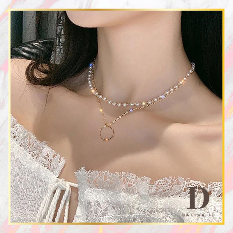 Kalung Choker Mutiara Double Layer Rantai Bulat Aksesoris Fashion