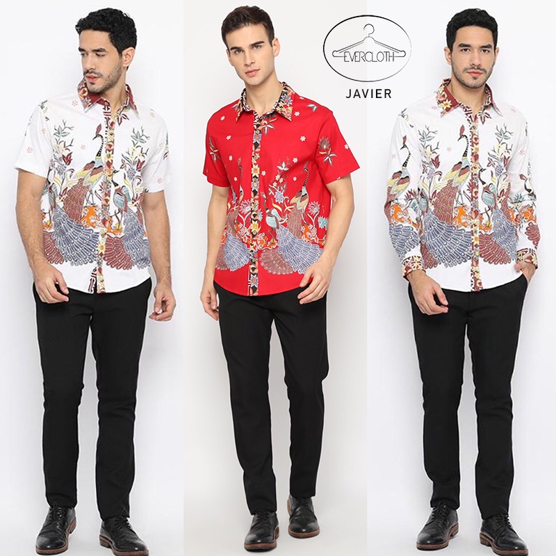 Evercloth Javier Kemeja Batik Pria Lengan Pendek VM Cheongsam Changsan em Batik Cowok Baju Batik Laki-Laki Slim Fit Batik