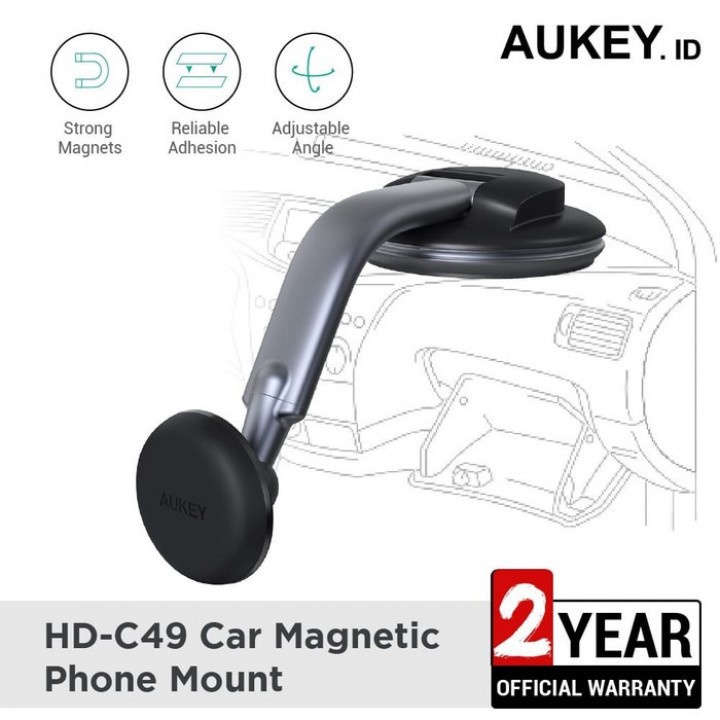 AKN88- AUKEY HD-C49 - Car Magnetic Phone Holder - Up to 6.5 inch Smartphones