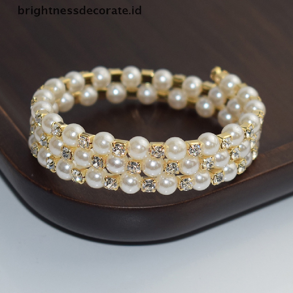 [Birth] Gelang Mutiara Imitasi Kristal Elegan Multilayer Stretchable Pearl Bracelet Gelang Mutiara Untuk Wanita Hadiah Perhiasan Pengantin [ID]