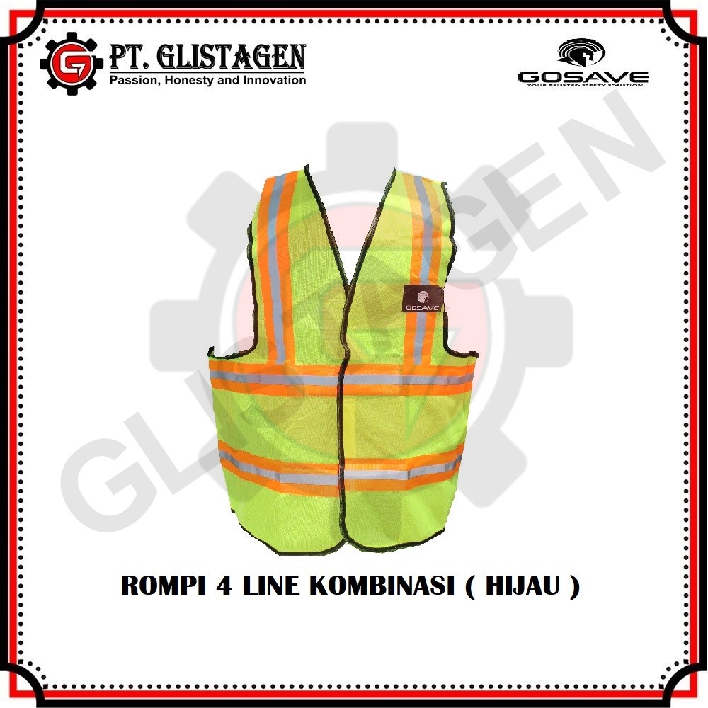 Rompi Safety Proyek Polyster 4 Line KOMBINASI Gosave HIJAU &amp; ORANGE