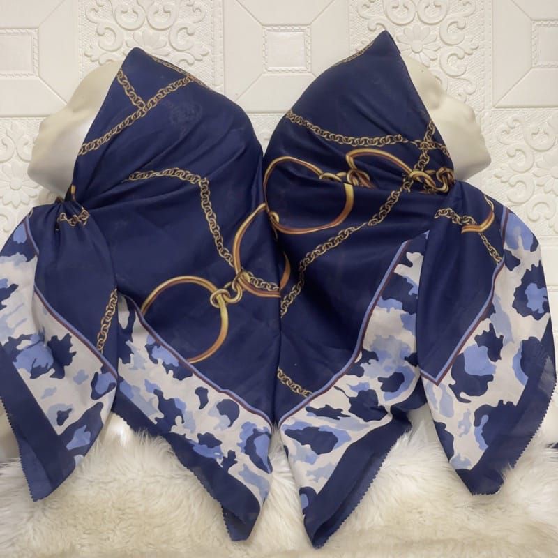 WDAqifa Segi Empat Deenay KW Voal Sublime Motif Rantai Loreng Ready Navy