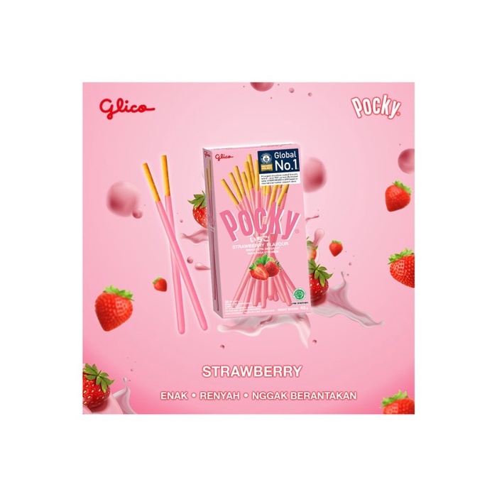 jajan anak Pocky Strawberry 45 gr Cemilan Anak 45g 45 gram 45gram