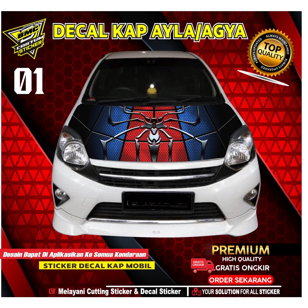 STICKER KAP MESIN MOBIL AYLA/AGYA/STIKER VARIAISI KAP MOBIL LABA-LABA/BMC ART
