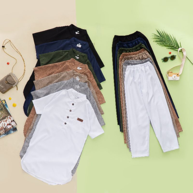 8-15 Tahun Set Koko Anak MUSYAFA Setelan Baju Koko Anak Katun Madinah Koko Baju Pakistan