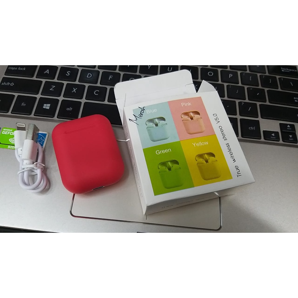 TM-Headset Handsfree Earphone Bluetooth Inpods i12 TWS V5 Doff Colours-Merah