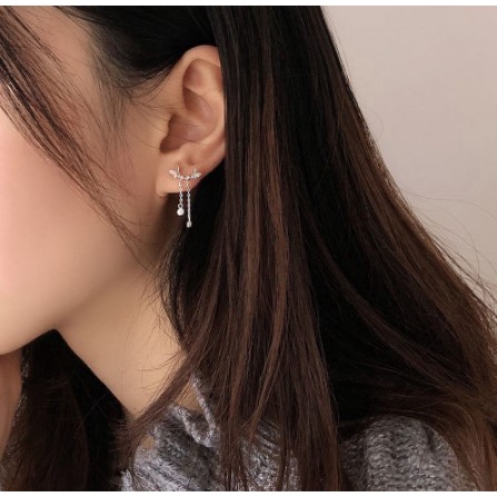 【Bayar di tempat】Anting Gantung Silver Bentuk Kupu-kupu untuk Wanita Earrings Kupu-kupu Rumbai Panjang Kawat Telinga Perhiasan Earring Women Jewelry