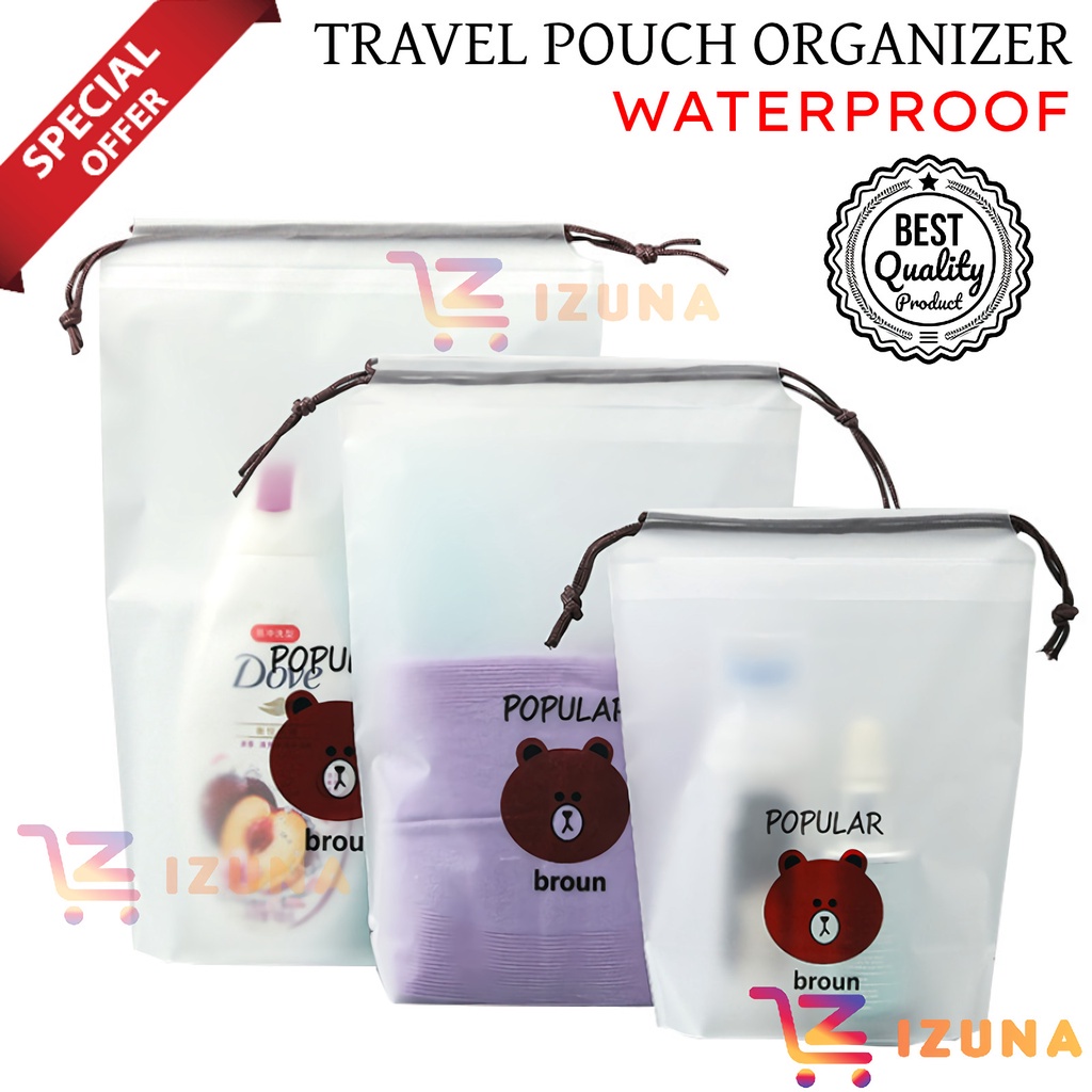 [IZUNA] TRAVEL POUCH ORGANIZER / MAKE UP POUCH / POUCH SERUT / TAS SERUT TRAVEL / POUCH MOTIF BERUANG LUCU