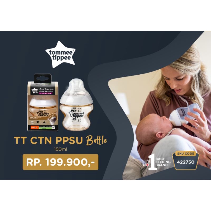 Tommee Tippee Botol Susu PPSU Close To Nature Clear 150 ml Isi 1 Pcs