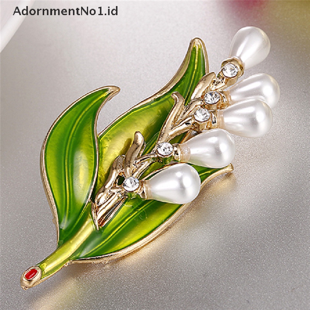 [AdornmentNo1] Enamel Mutiara Daun Bros Berlian Imitasi Kristal Bros Pin Lady Kerah Perhiasan Baru [ID]