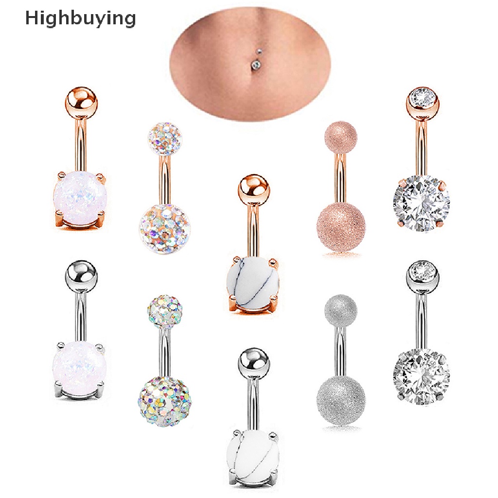 Hbid 1Set Cincin Pusar Belly Button Barbel Berlian Imitasi Bola Kristal Perhiasan Glory