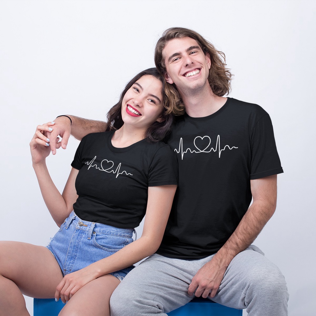 baju kaos distro couple pasangan Love Heartbeat TShirt Kapelan Valentine Kekinian VZ001