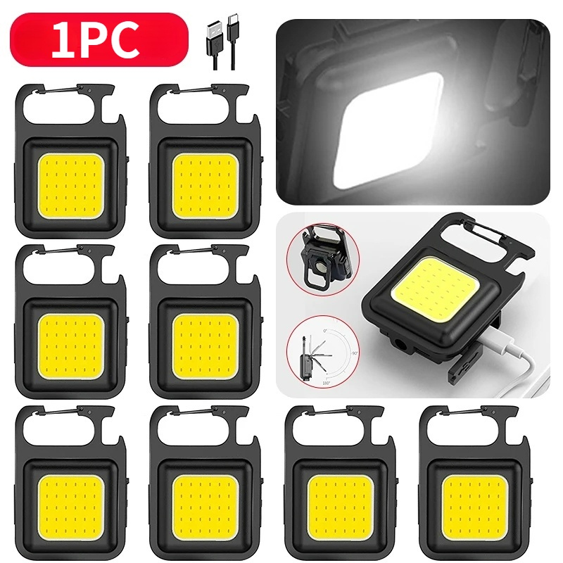 Mini IPX4 Lampu Kerja COB LED Tahan Air Tipe-C USB Charging Keychain Light Untuk Camping Memancing Mendaki Lampu Flash Saku Multifungsi Dengan Kait