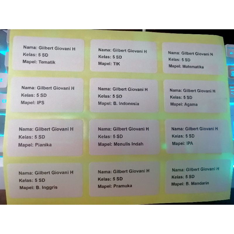 

MURAH!! CETAK PRINT LABEL NAMA BUKU SEKOLAH / No 103