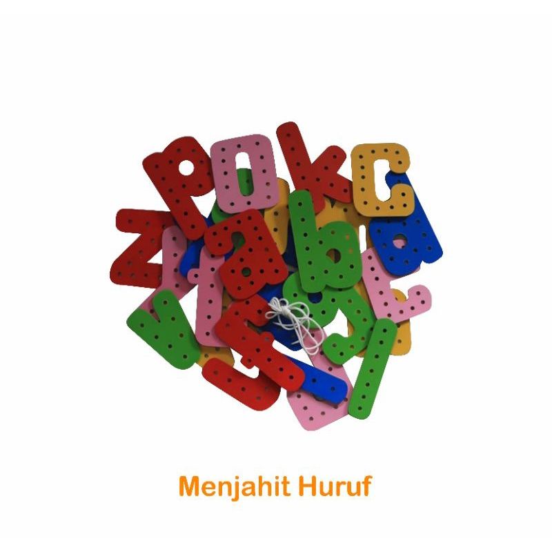 Mainan ape kayu paud tk Menjahit Huruf kecil