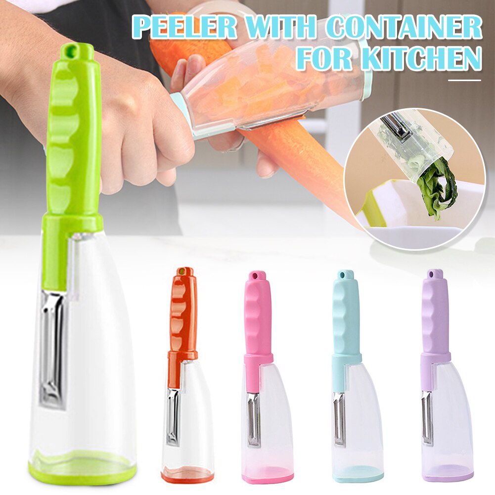 ღ Jenis Penyimpanan Mengupas Pisau Buah Scratcher Handheld Planer Cutter Multifungsi Alat Pengupas Sayuran dengan Penyimpanan Tabung Stainless Steel Dapur Rumah Tangga alat