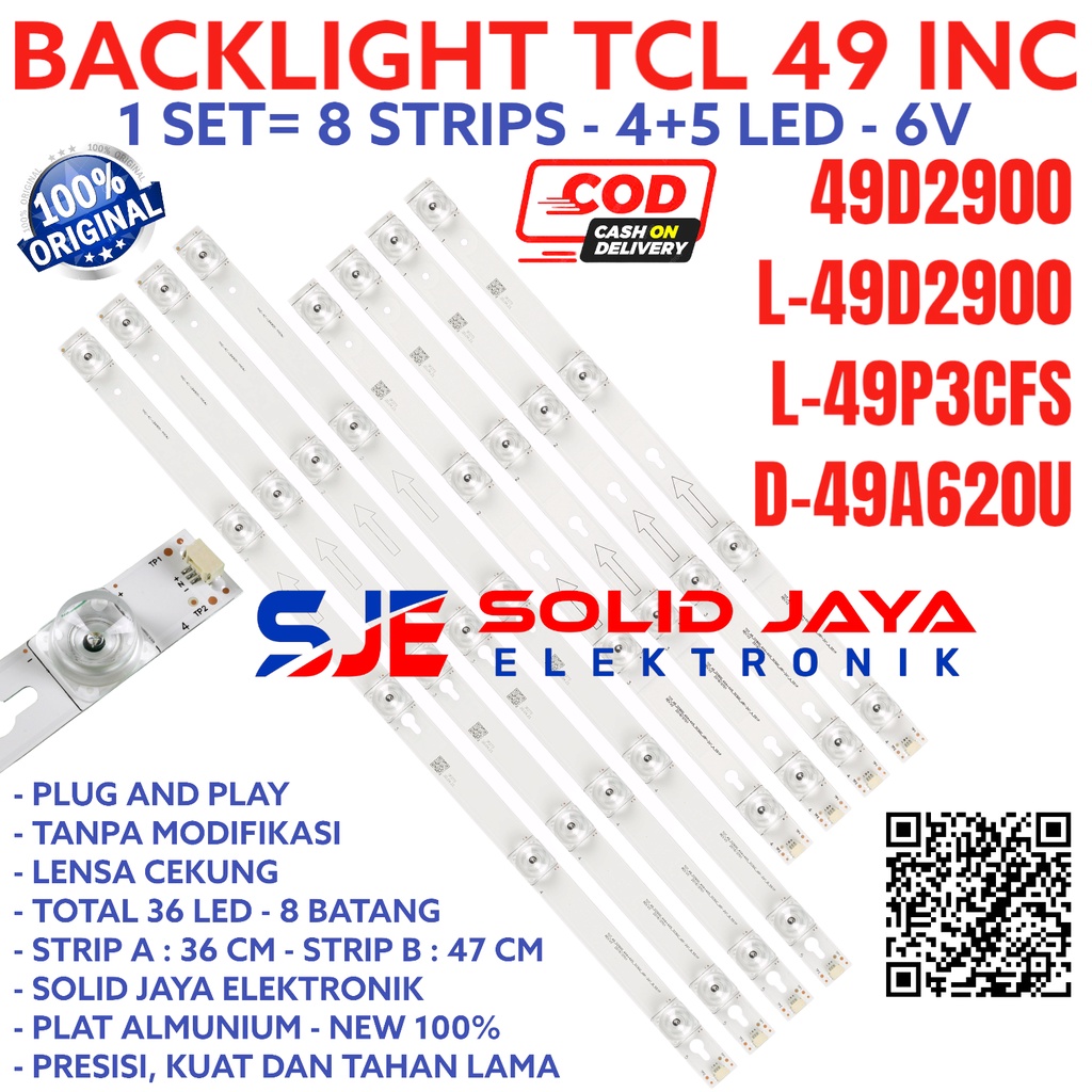 BACKLIGHT TV LED TCL 49 INC 49D2900 L49D2900 L49P3CPFS 49P3CPFS 49A620 49A620U D49A620 D49A620U LAMPU BL LED 9K 6V LED 49D 49A 49C 49INCH 49INC 49IN 9LED 9 KANCING 6VOLT 6V TCL