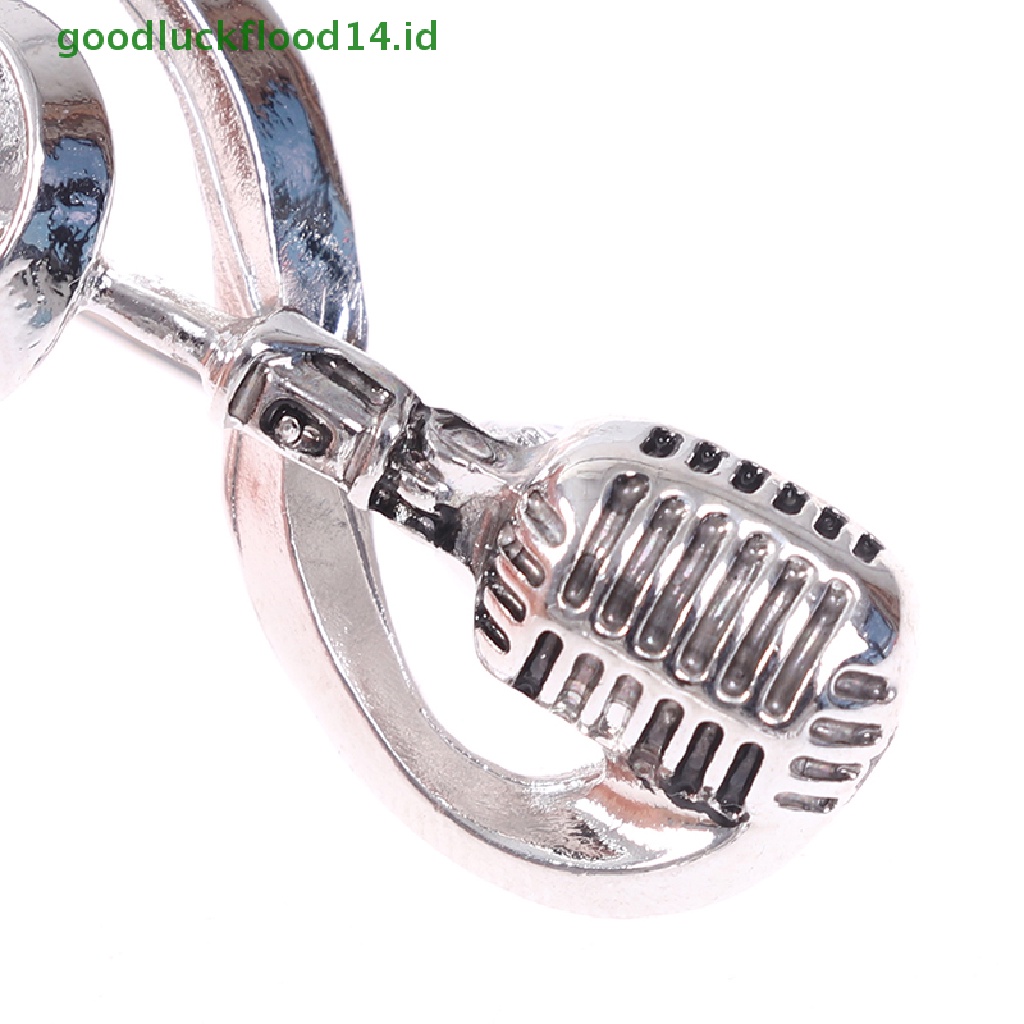 [GOOGFOUR] Vintage Perak Mikrofon Bros Wanita Pria Musik Note Brooch Pin Hadiah [TOP]