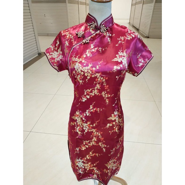 Dress Cheongsam Warna Maroon