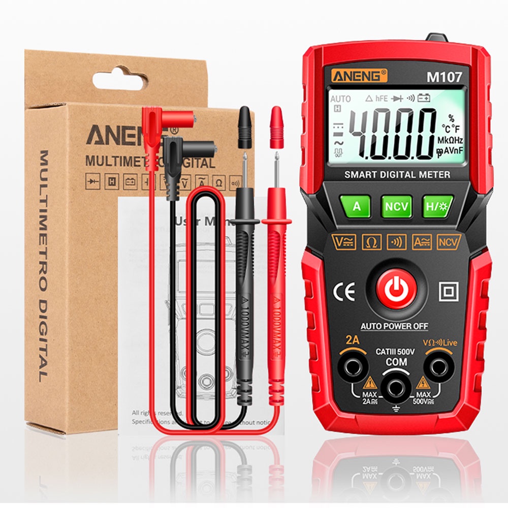 ANENG Mini Digital Multimeter ACDC Electrical Voltage Tester - M107 - RedBlack