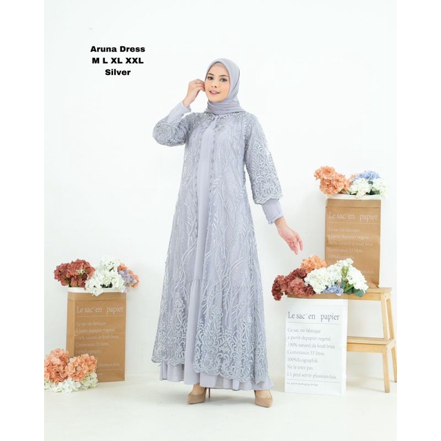 Permata Olshop / Aruna Dress NF / Dress Kebaya Modern / Gamis Kebaya Pesta / Gamis Kondangan / Gamis Kebaya Outer Lepas Pasang