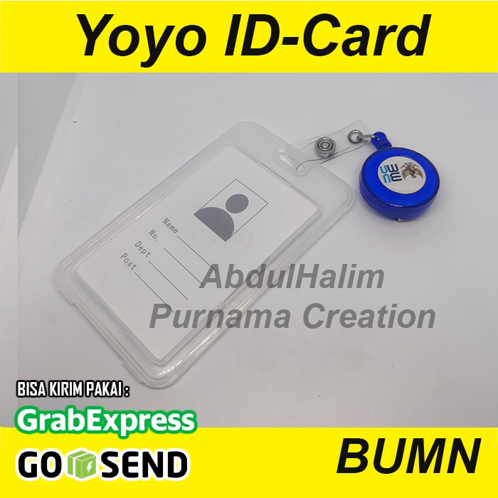 Yoyo IDCARD BUMN warna biru dengan background logo warna putih