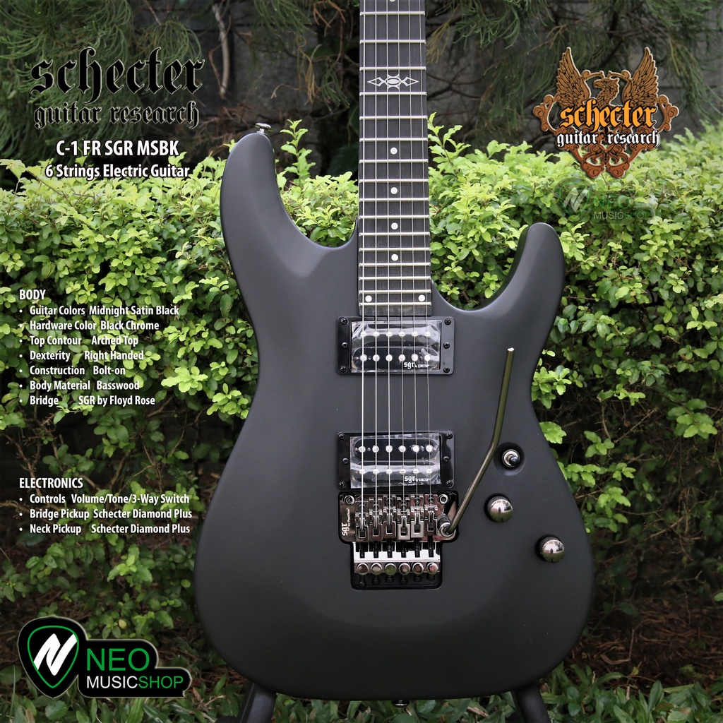 SCHECTER C1 FR SGR Midnight Satin Black 6 Strings Electric Guitar